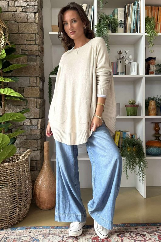 Charli Circle Knit Top Oatmeal 